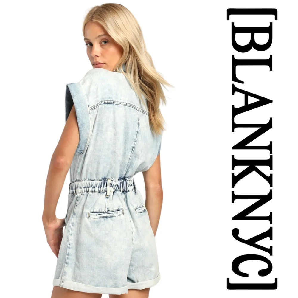 BLANK NYC - Time Zone Acid Wash Denim Short Sleeve Romper - XSmall - Picture 7 of 14